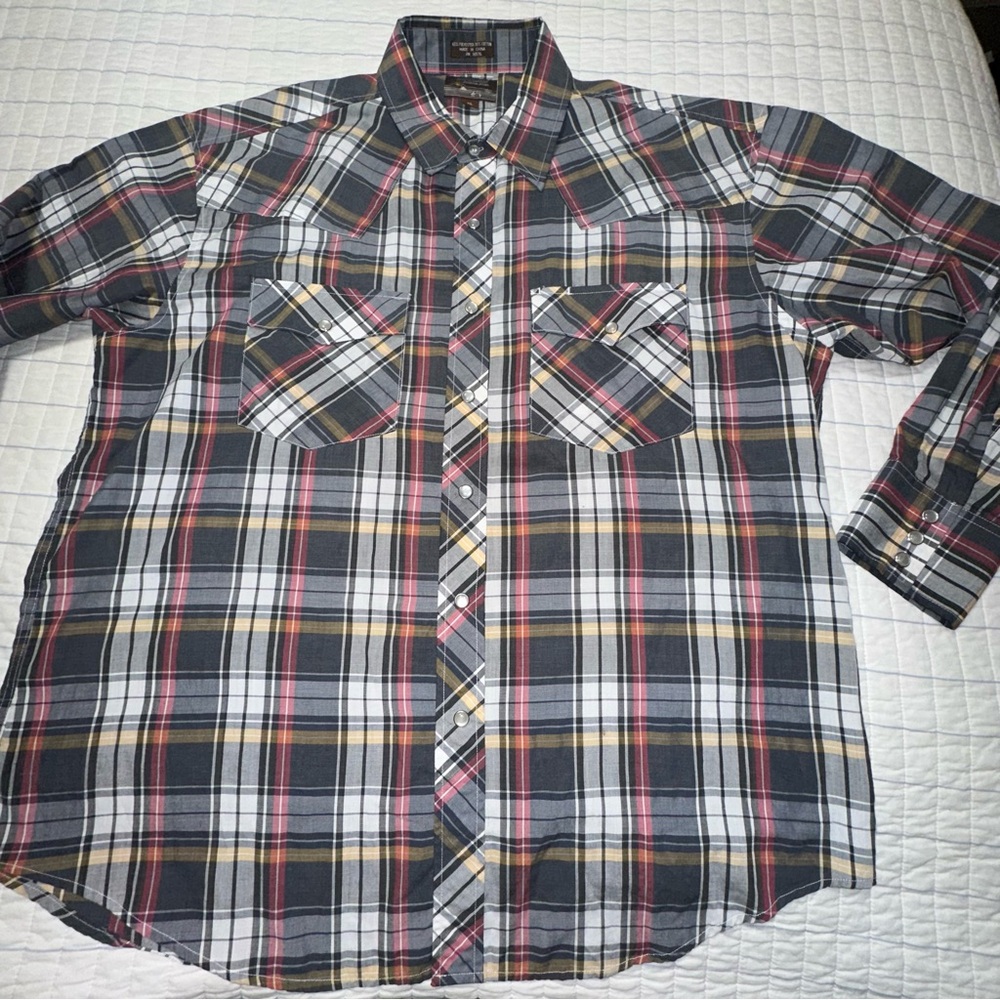 Outlaw Western Wear Men’s XL Plaid Snap Button Shirt‎ Long Sleeve Cowboy Western
